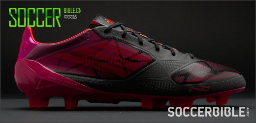 Adidas f50 adizero miCoach 魔图版本足球鞋- 黑/朱红/粉配色