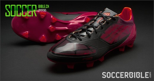 Adidas f50 adizero miCoach 魔图版本足球鞋- 黑/朱红/粉配色