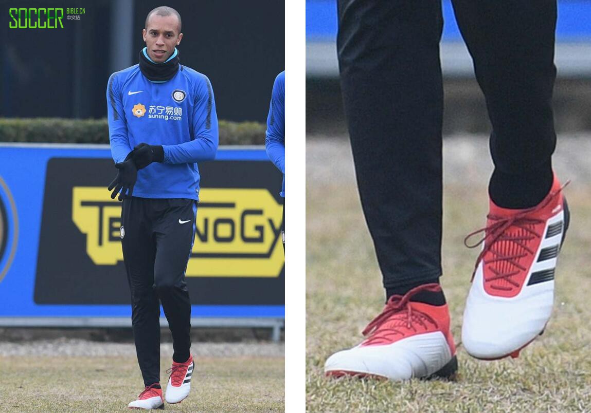 国米大将米兰达训练中上脚Predator 18冷血配色